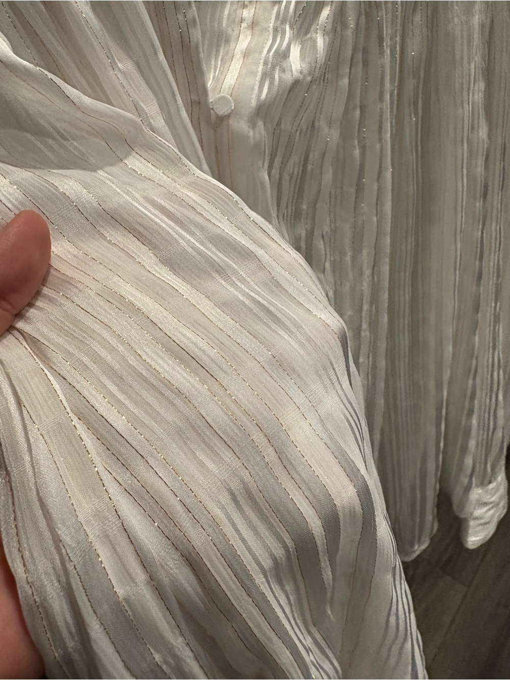 Express White and Gold Sheer Striped Button-Up Shirt - Picture 3 of 6